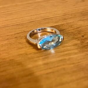 Baby Blue glass ring size 7 silver tone